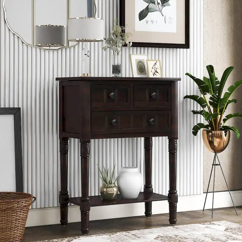 Table console/table d'appoint étroite et fine pour expresso avec 3 tiroirs et 1 étagère inférieure - 60,2 cm L x 33 cm l x 79 cm H