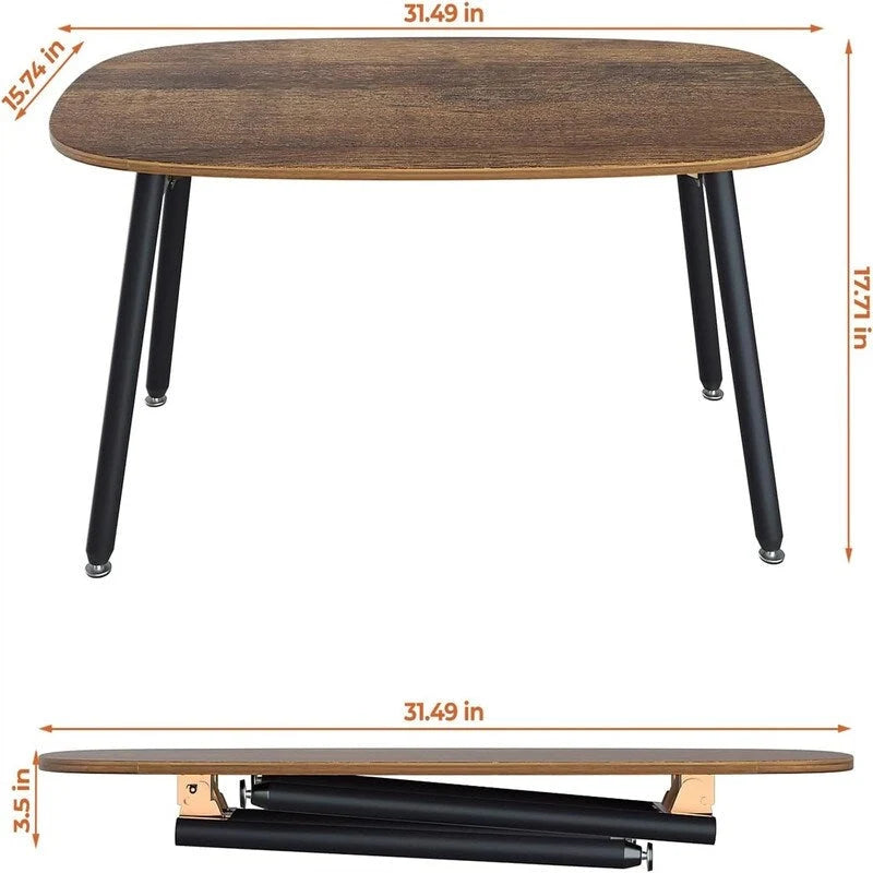 Folding Coffee Table Rustic Farmhouse Coffee Tables - 31.5D x 15.7W x 17.7H