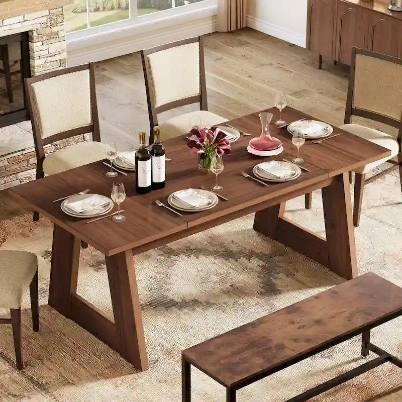 63-Inch Rectangular Dining Table Kitchen Table for Dining Room - Brown