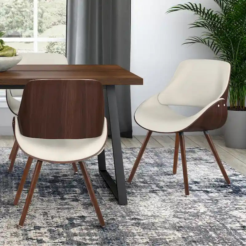 Chaise de salle à manger en bois — Similicuir crème (P 57,9 x L 53,1 x H 78,5 cm)