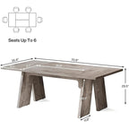 71 grande table de salle à manger de ferme, table à manger rectangulaire pour 6 personnes