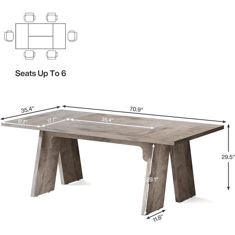 71 Large Farmhouse Dinning Table, Rectangular Dining Table for 6