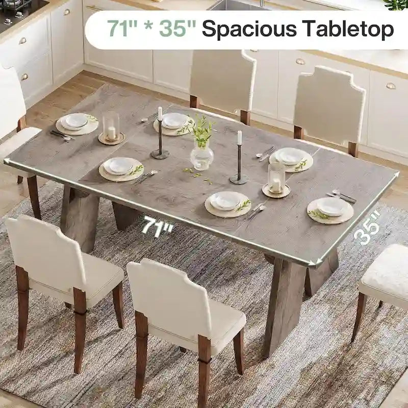 71 Large Farmhouse Dinning Table, Rectangular Dining Table for 6