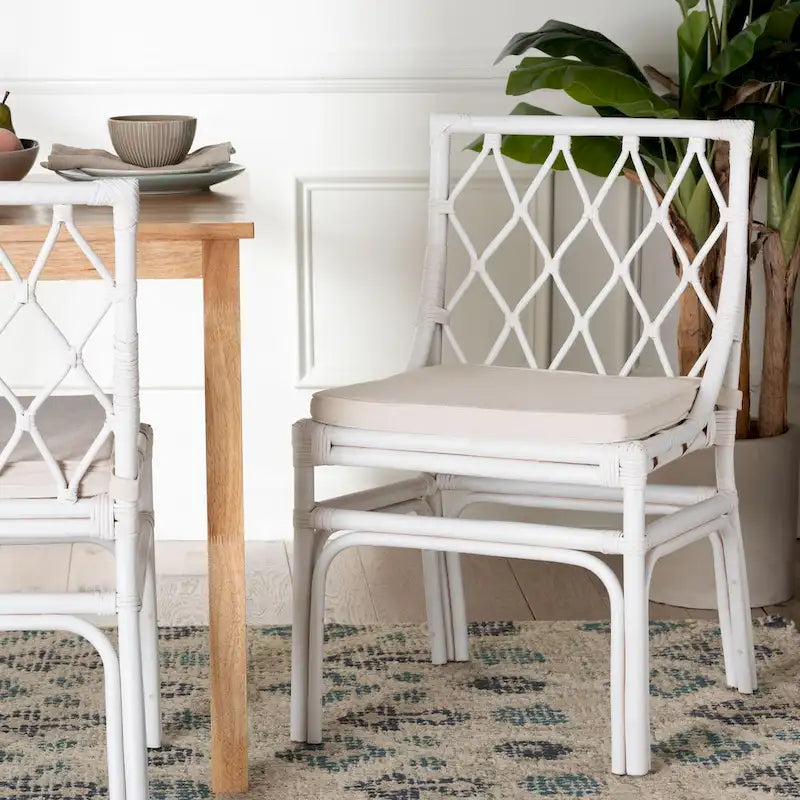 Chaise de salle à manger Bohème en rotin blanc