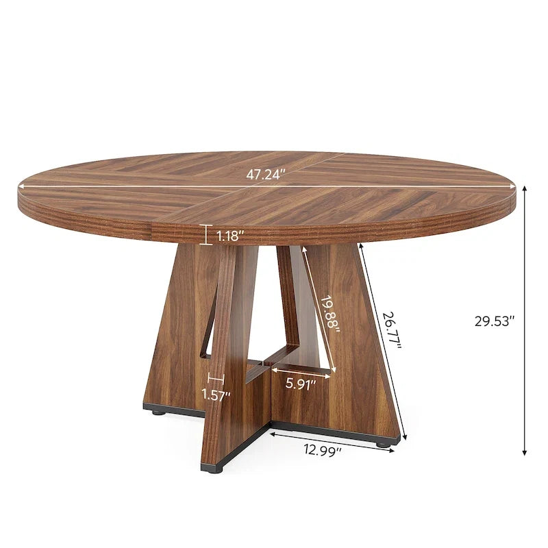 Table à manger ronde de 120 cm pour 4 personnes, table de salle à manger/cuisine/salon en bois style ferme