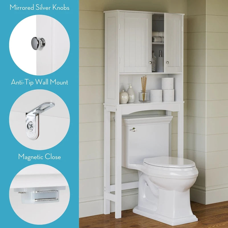 Étagère de salle de bain au-dessus des toilettes — Armoire à pharmacie murale avec étagères réglables