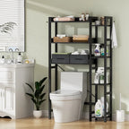 Étagère de rangement de 31 po au-dessus des toilettes avec 2 tiroirs et 4 crochets pour salle de bain et buanderie