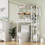 Étagère de rangement de 31 po au-dessus des toilettes avec 2 tiroirs et 4 crochets pour salle de bain et buanderie