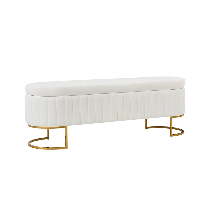 Mid-Century Modern Upholstered Storage Bench (with Built-in Divider and Metal Legs)