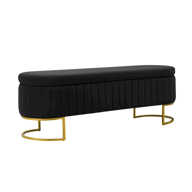 Mid-Century Modern Upholstered Storage Bench (with Built-in Divider and Metal Legs)