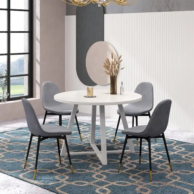 5-Piece Round Dining Set: Round Dining Table with Pedestal Base and Four Stylish Dining Chairs