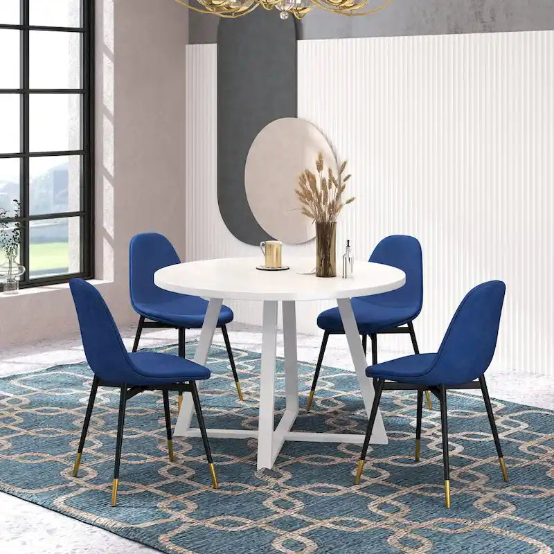 5-Piece Round Dining Set: Round Dining Table with Pedestal Base and Four Stylish Dining Chairs