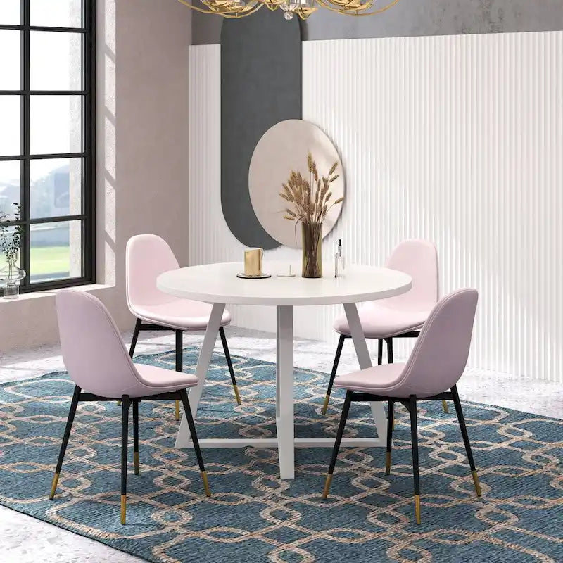 5-Piece Round Dining Set: Round Dining Table with Pedestal Base and Four Stylish Dining Chairs