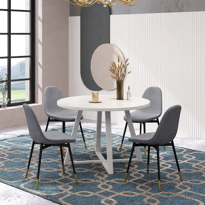 5-Piece Round Dining Set: Round Dining Table with Pedestal Base and Four Stylish Dining Chairs