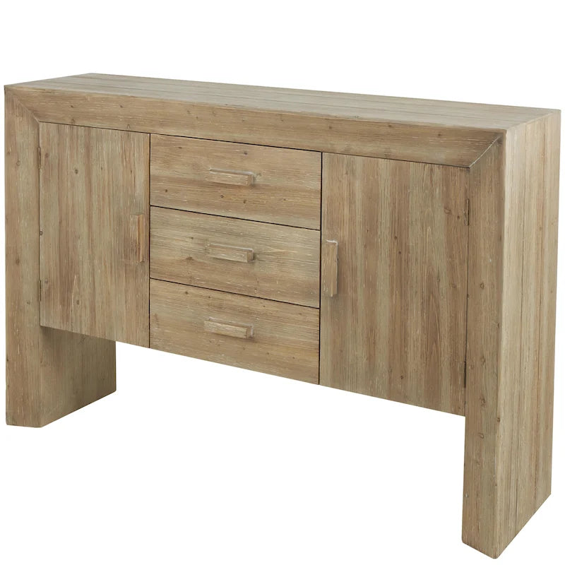 Meuble de rangement en bois : Enfilade deux portes, trois tiroirs (Grain de bois naturel) — Marron