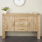 Meuble de rangement en bois : Enfilade deux portes, trois tiroirs (Grain de bois naturel) — Marron