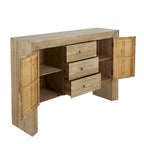 Meuble de rangement en bois : Enfilade deux portes, trois tiroirs (Grain de bois naturel) — Marron