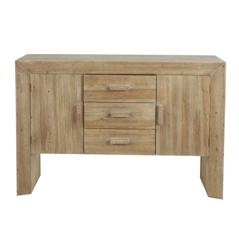 Meuble de rangement en bois : Enfilade deux portes, trois tiroirs (Grain de bois naturel) — Marron