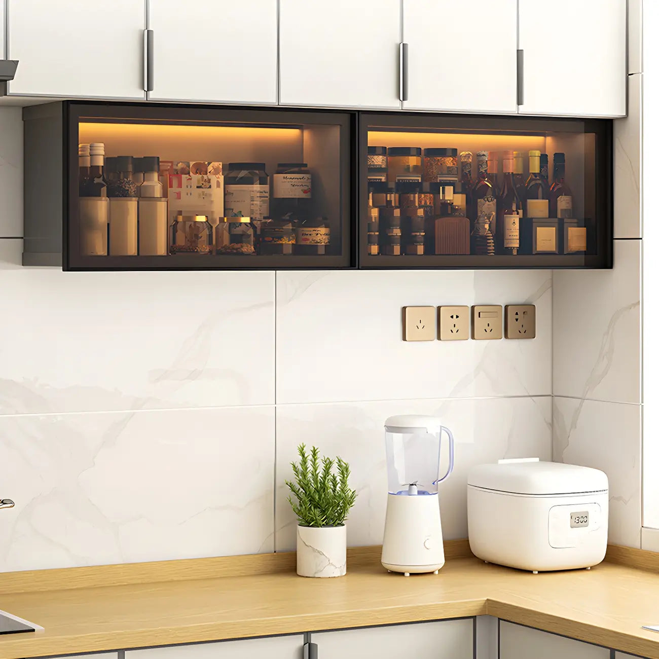 Vaisselier de cuisine en verre mural flottant en métal gris