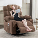 Fauteuil inclinable gris surdimensionné avec fonctions de chauffage et de massage, inclinaison à 150°, bascule à 30°, port USB pour la recharge et 2 porte-gobelets