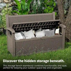 Banc de rangement en résine tout temps avec compartiment caché verrouillable - Aspect rotin, capacité de 227 kg, rangement de 265 litres