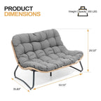 Causeuse double Papasan avec coussin, rotin PE tout temps et cadre en métal pour l'intérieur et l'extérieur