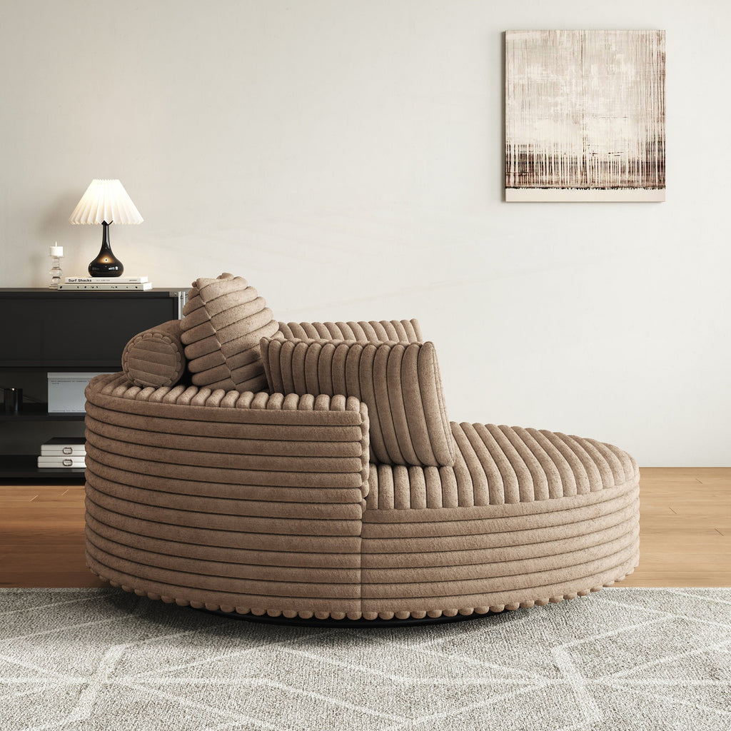Fauteuil pivotant simple en velours côtelé et chenille avec rembourrage en mousse