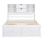 Lit plateforme King Size avec tête de lit de rangement et 8 tiroirs