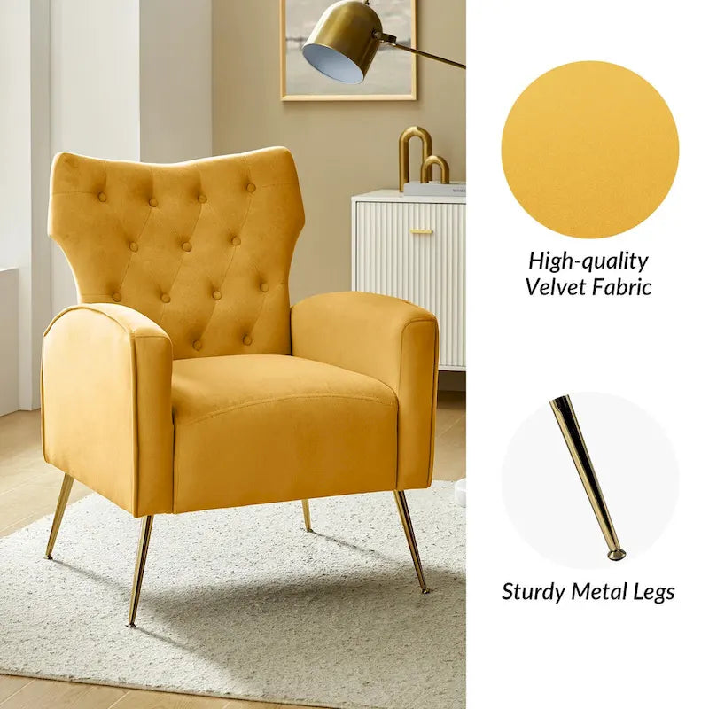 Chaise touffetée Abadiana avec accent et piètement en métal
