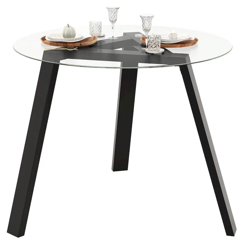 Table de salle à manger ronde en verre Costway 36" pour 4 personnes avec plateau en verre trempé - Voir détails