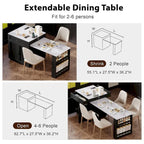 Îlot de cuisine en bois de 210 cm pour 4 à 6 personnes avec table à manger extensible et rangement double.