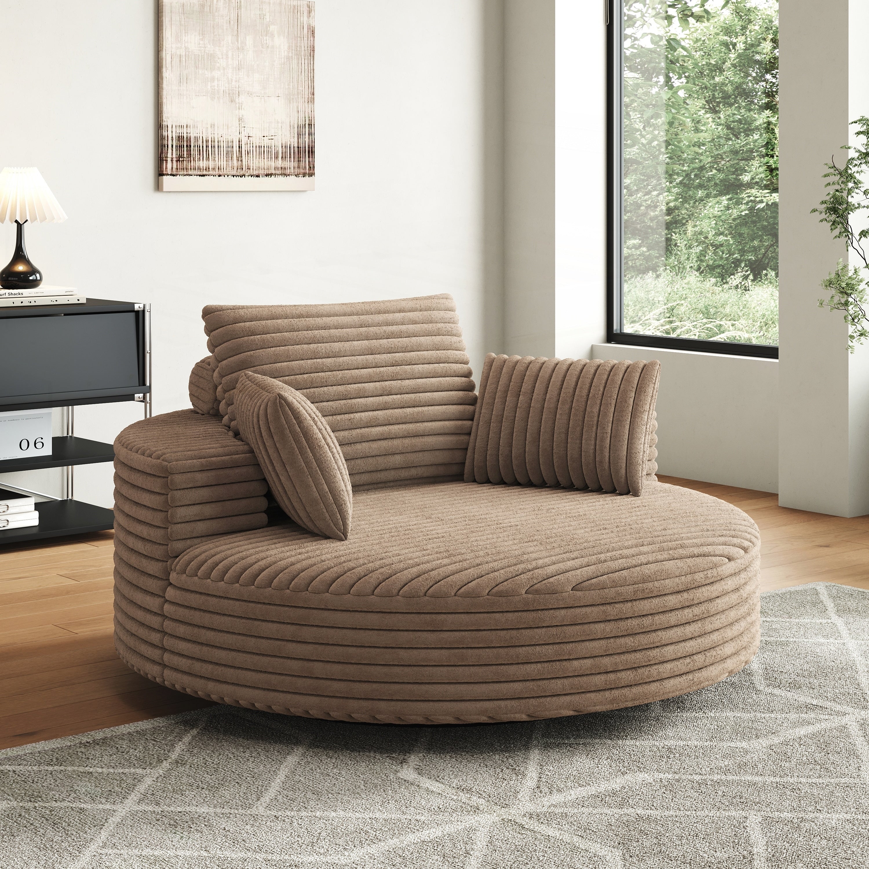 Fauteuil pivotant simple en velours côtelé et chenille avec rembourrage en mousse