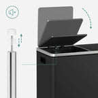 SONGMICS Poubelle double, 60L, en acier inoxydable, noire