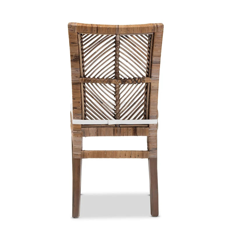 Chaise de salle à manger Laluna en rotin et bois d'acajou de style bohème moderne avec coussin