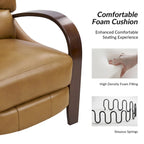 Fauteuil inclinable manuel Alex Mid-century Modern Cigar en cuir véritable avec accoudoirs incurvés en bois