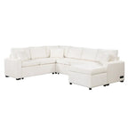 Canapé d'angle en chenille convertible, canapé-lit en forme de L avec pouf de rangement, 3 oreillers et dispositifs de charge