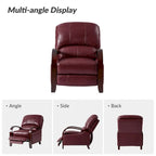 Fauteuil inclinable manuel Alex Mid-century Modern Cigar en cuir véritable avec accoudoirs incurvés en bois