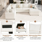 Canapé d'angle en chenille convertible, canapé-lit en forme de L avec pouf de rangement, 3 oreillers et dispositifs de charge