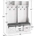 Meuble d'entrée avec banc, rangement à chaussures et patères porte-manteaux, style porte de grange