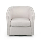 Fauteuil pivotant, style baril rond classique, tissu beige blé