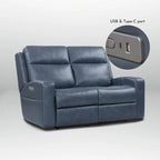 Causeuse inclinable électrique en cuir véritable avec espace de rangement et port de charge USB pour salon