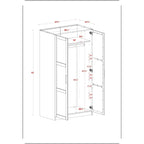 Armoire urbaine à 2 portes 100 % en bois massif avec portes pleines et portes miroir