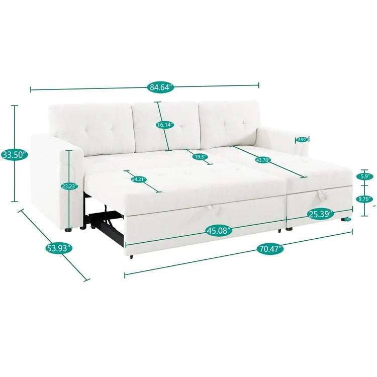 Canapé d'angle réversible avec lit gigogne, méridienne de rangement, pieds durables,