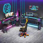 Bureau de gaming avec étagère pour moniteur, bureau d'ordinateur de 75 pouces avec bande LED