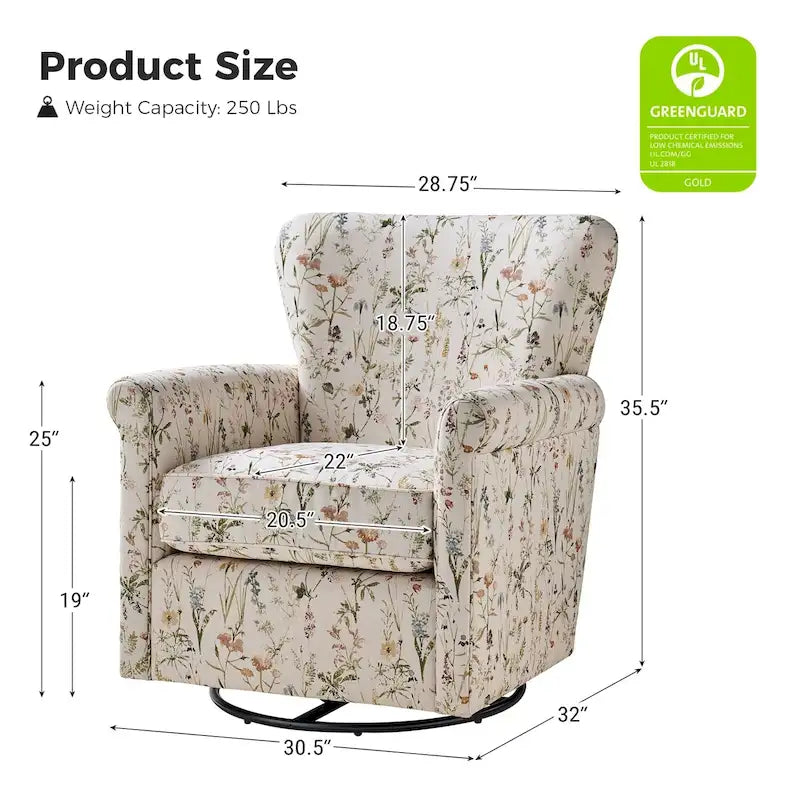 Fauteuil à bascule pivotant Georg en tissu confortable à motif floral avec accoudoirs arrondis par HULALA HOME