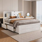 Lit plateforme King Size avec tête de lit de rangement et 8 tiroirs