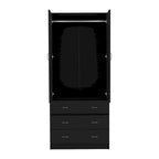 19 Armoire moderne à deux portes avec 3 tiroirs et 1 tringle de penderie pour chambre à coucher