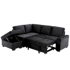 Canapé d'angle convertible 5 places en L 84,75 po avec pouf de rangement, rangement de bras dissimulé et chargement USB pour salon