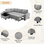 Canapé d'angle convertible 5 places en L 84,75 po avec pouf de rangement, rangement de bras dissimulé et chargement USB pour salon