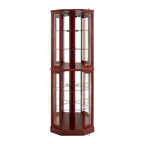 Vitrine d'angle à 6 étagères avec lumières, miroirs et étagères réglables, merisier